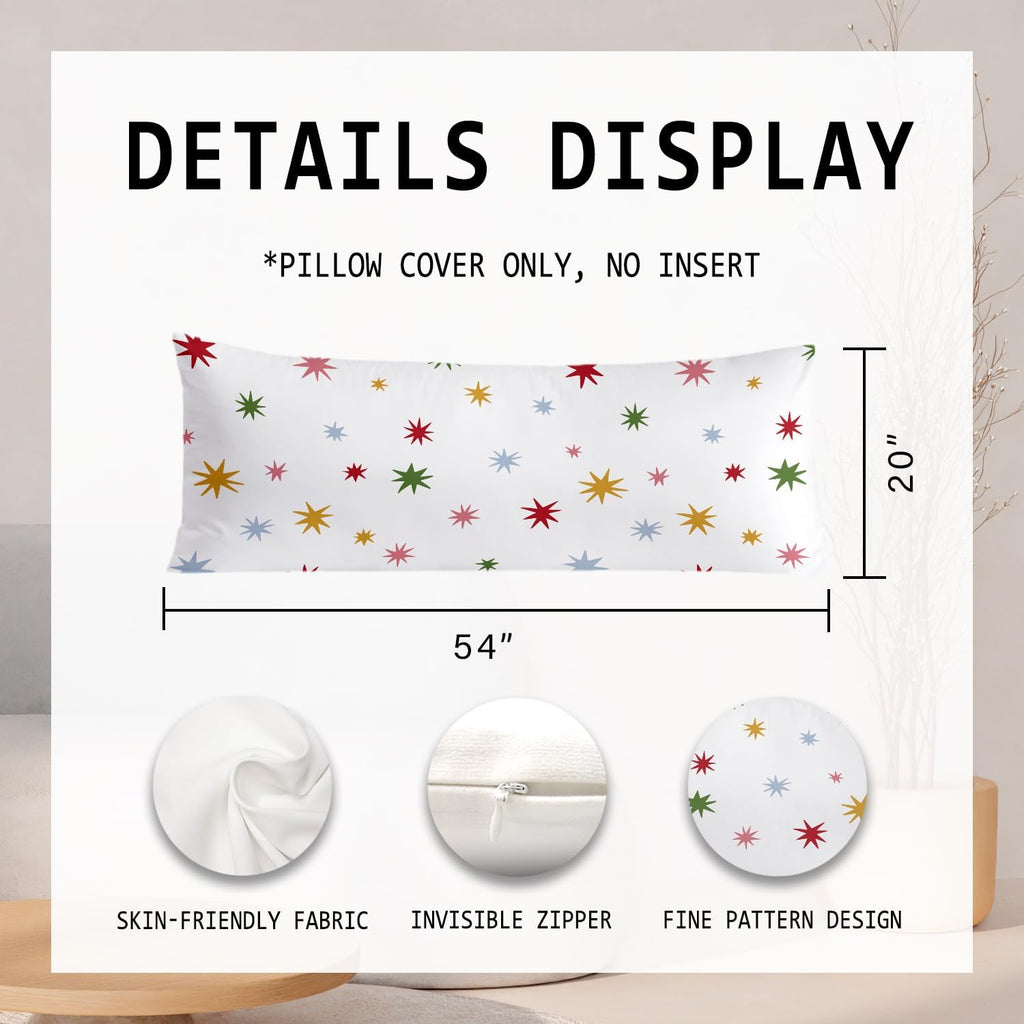 Boho Colorful Stars 20x54 Body Pillow Cover, Mid Century Modern Decorative Long Body Pillow Cases for Kids Girls Room Bedroom Dorm Bed Couch