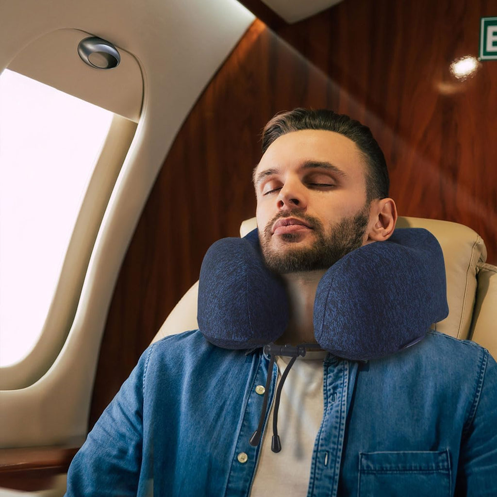 napfun Neck Pillow for Traveling, Upgraded Travel Neck Pillow for Airplane 100% Pure Memory Foam Travel Pillow for Flight Headrest Sleep…
