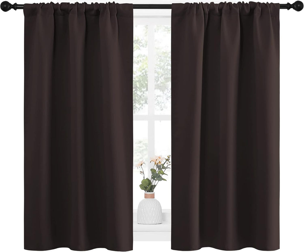 NICETOWN Kitchen Curtains, Short Blackout Curtains & Drapes, Energy Smart Noise Reducing Curtain Panels for Kids Bedroom (Toffee Brown…