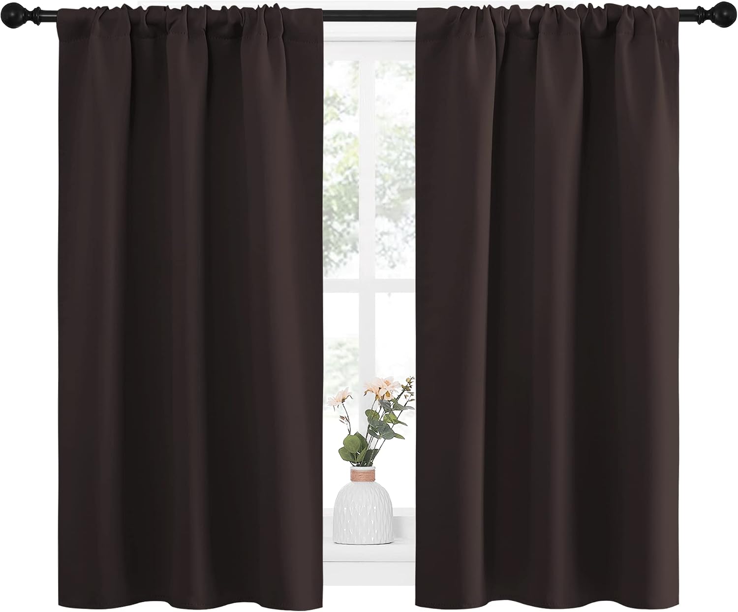 NICETOWN Kitchen Curtains, Short Blackout Curtains & Drapes, Energy Smart Noise Reducing Curtain Panels for Kids Bedroom (Toffee Brown…