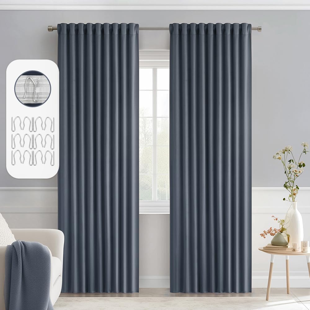 Miulee Stone Blue Back Tab Blackout Curtains 72 Inch Length 2 Panels Set for Living Room Bedroom Privacy, Rod Pocket/Pinch Pleat Thermal In…