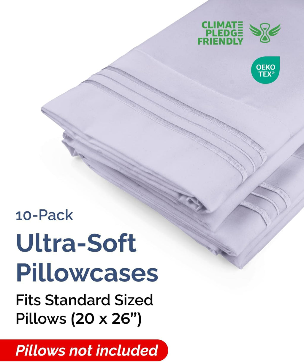 Standard Pillow Cases Set of 10 - Ultra Soft Hotel Quality Pillowcase Covers - Comfy & Wrinkle Free - Shrink & Fade Resistant - Machine…