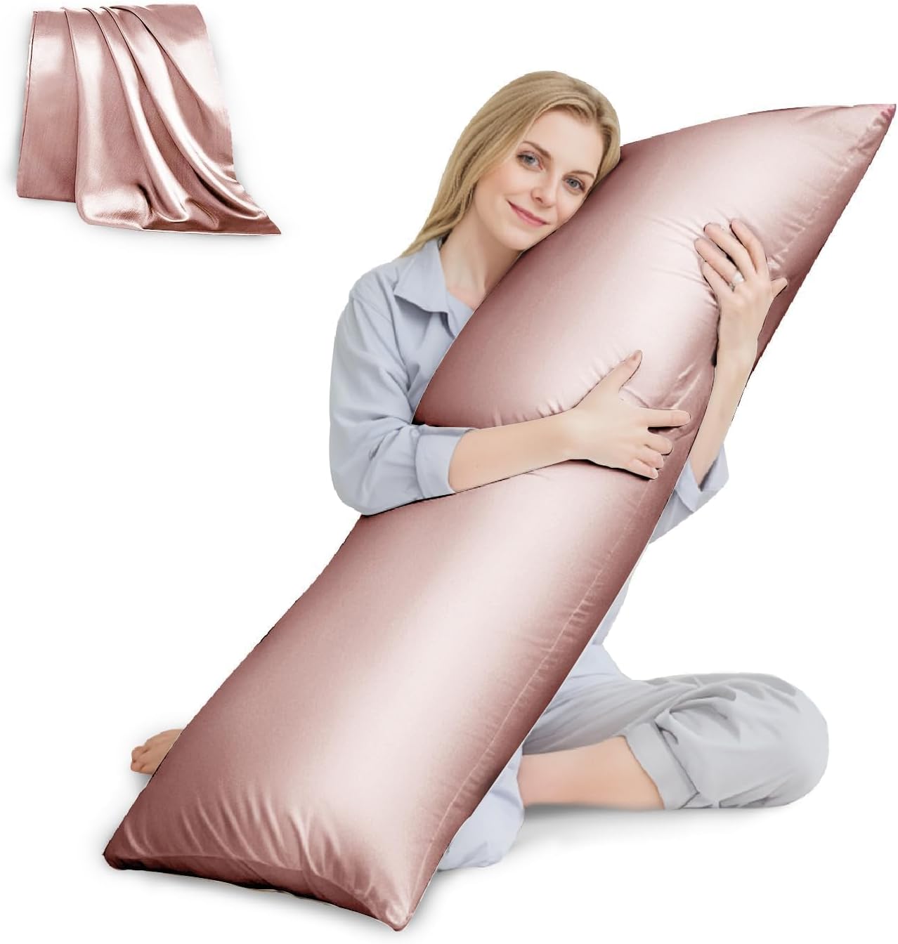 Huxmeyson Body Pillow with Satin Pillowcase, Body Pillow for Adults, Removable Cover, Pink (20"x54") Pink