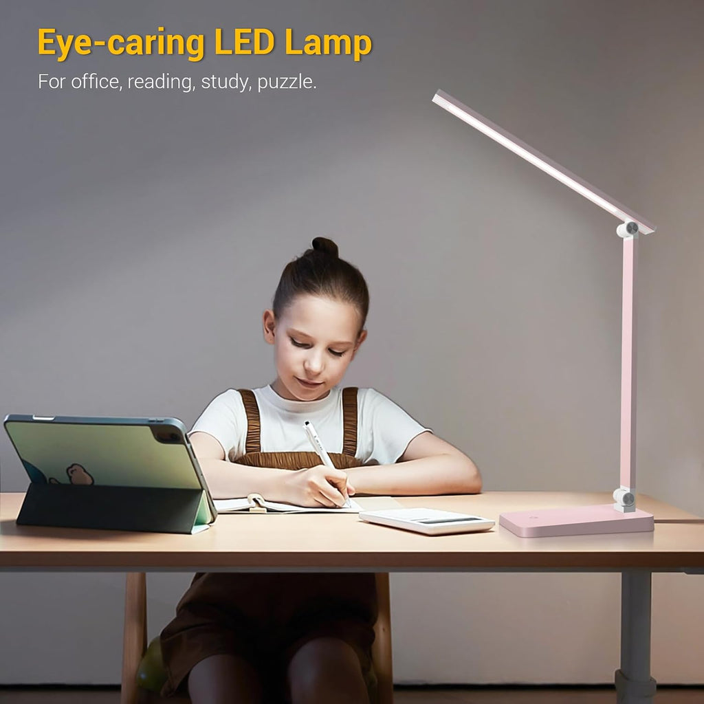 LED Desk Lamp for Home Office, 3 Levels Dimmable Desk Light with USB Charging Port, Reading Lamp for Table Study Work Office Nail Craft…