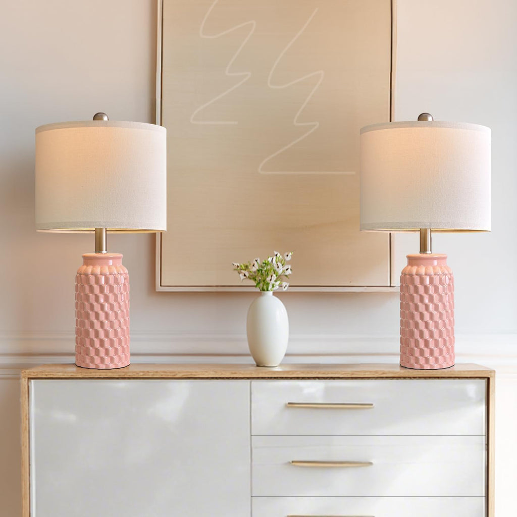 20.5" Small Bedside Lamps Set of 2 with 5FT Cord, Pink Ceramic Modern Farmhouse Table Lamps for Nightstand, Living Room, Bedroom, 3D…