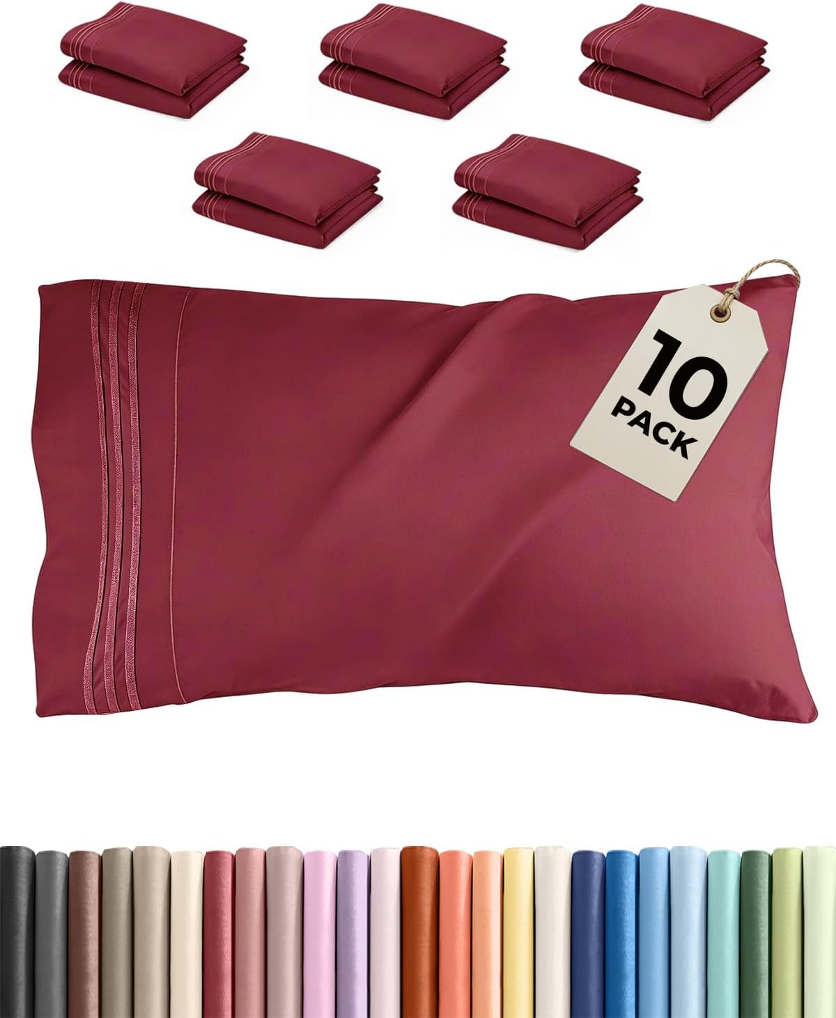 CGKUnlimited King Pillow Cases Set of 10 - Ultra Soft Hotel Quality Pillowcase Covers - Comfy & Wrinkle Free - Shrink, Stain & Fade Resista…