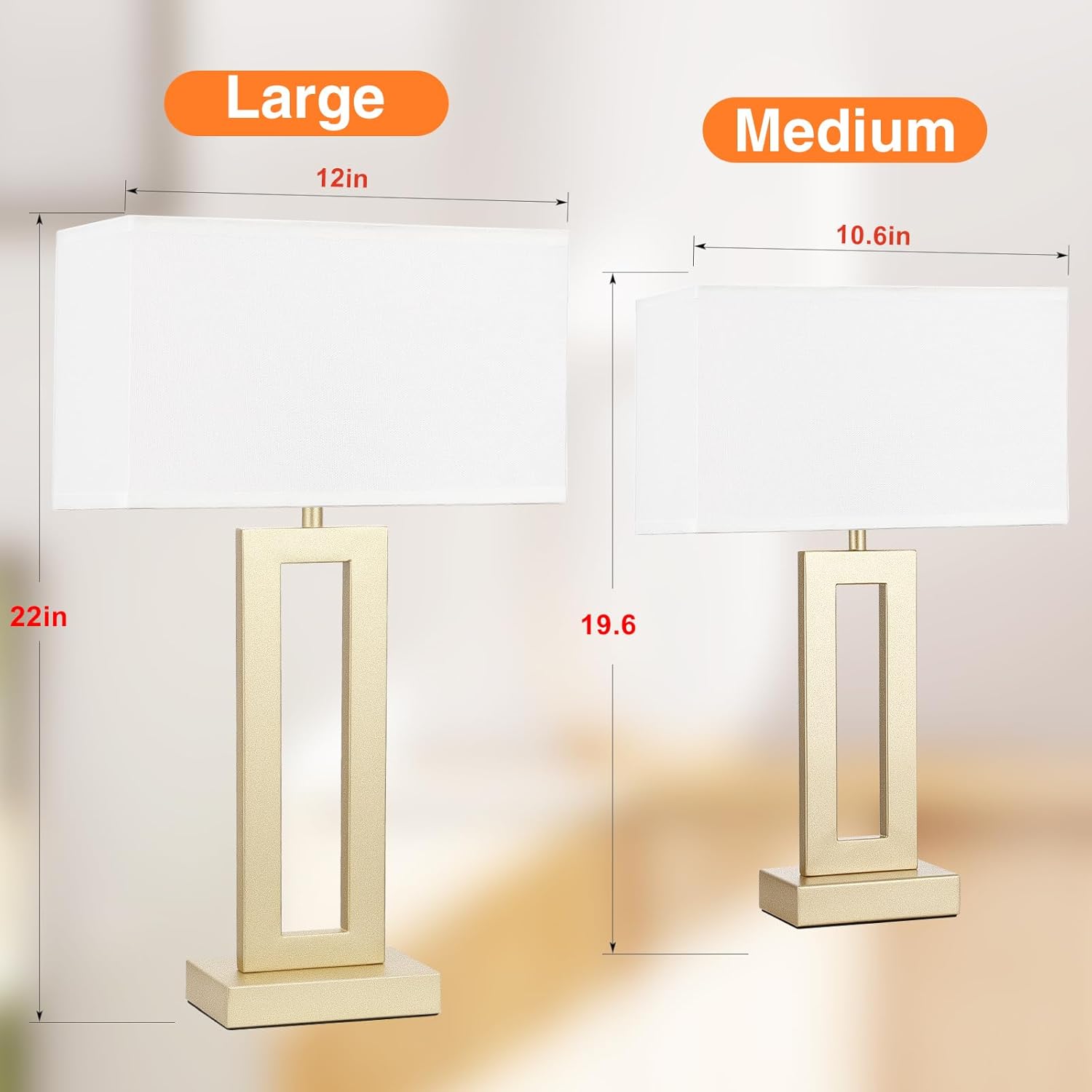 Seealle 22" Tall Bedroom Lamps for Living Room - Touch Gold Bedside Lamps with USB C+A, 3 Way Dimmable for Nightstand, Modern Night…