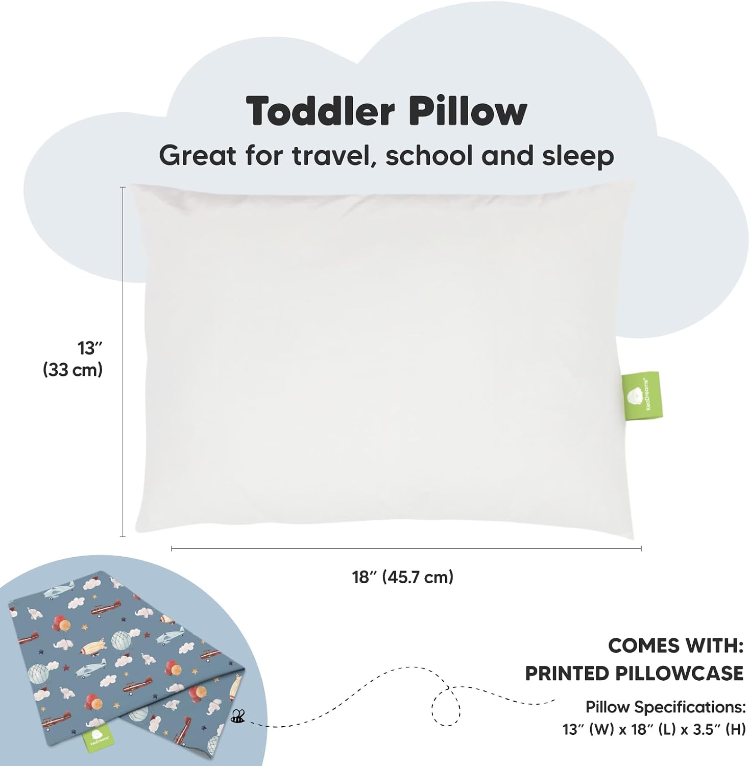 Toddler Pillow with Pillowcase - 13x18 My Little Dreamy Kids Travel Bed Pillows for Sleeping, Organic Cotton Small Pillowcase, Soft &…