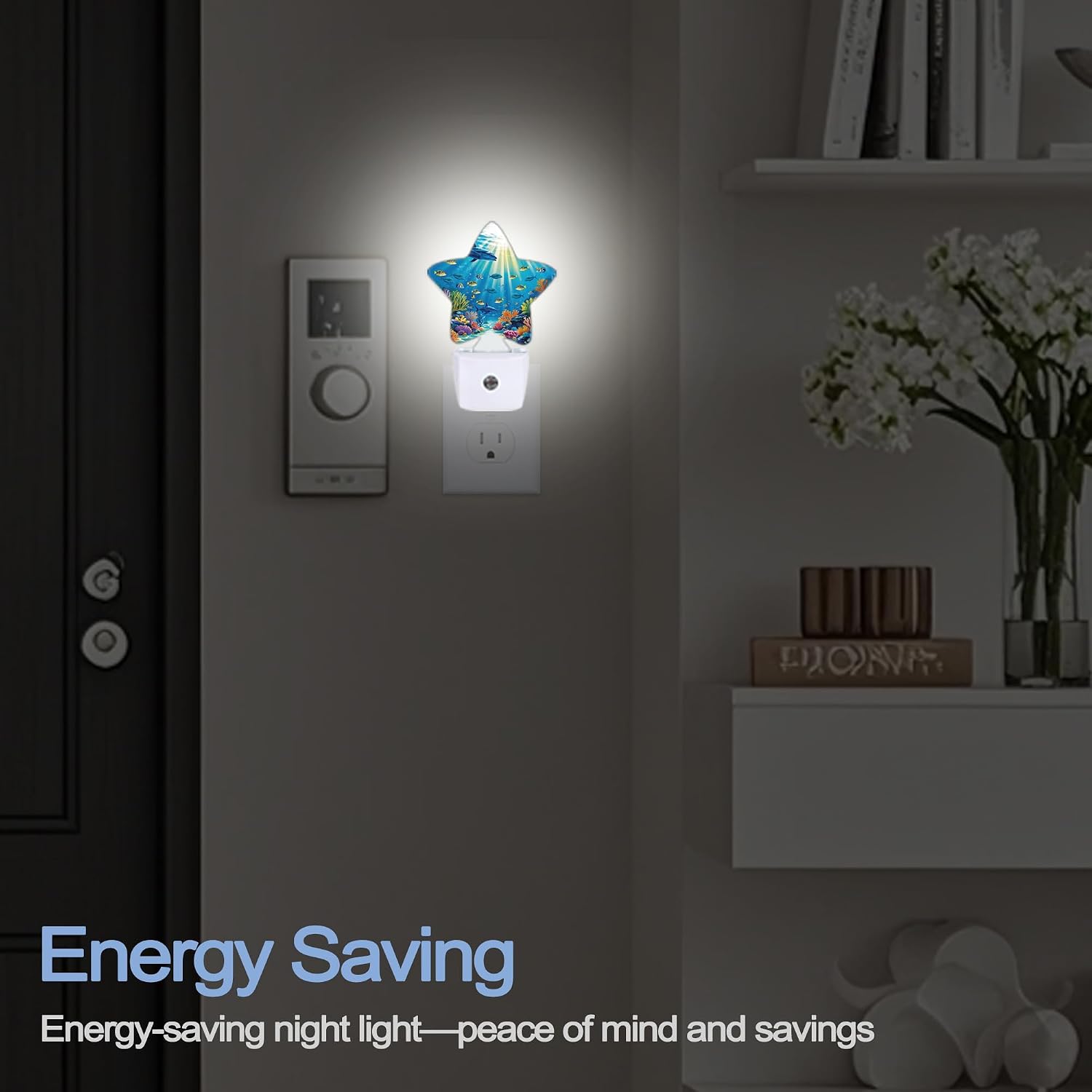 Snowmolle Underwater World Night Light, Sea Ocean Fish Plug-in Star Night Lights with Dusk-to-Dawn Sensor for Bedroom, Bathroom, Living Room S…