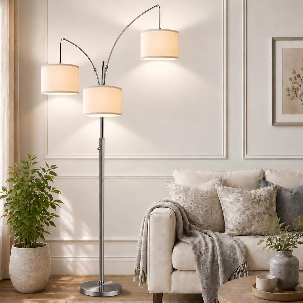 Nintiue Dimmable Floor Lamp - 3 Lights Brushed Nickel Arc Floor Lamps for Living Room,1000LM Modern Tall Standing Lamp with White…