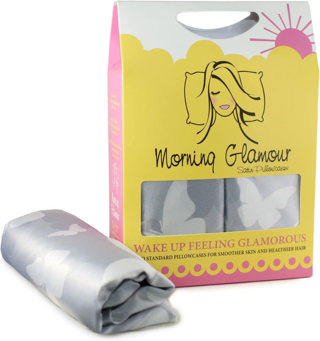 MorningGlamour Morning Glamour Satin Pillowcases for Hair & Skin, Similar to Silk, Standard/Queen Size Set of 2, Cooling Pillow Case with E…