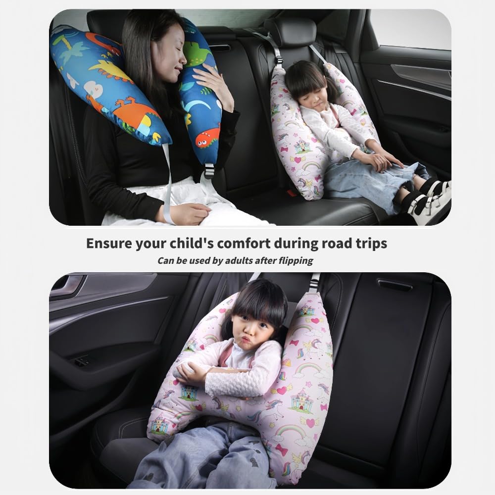 Eaonitu Travel Pillow Car Cushion for Kids 6 Years Old+ Shoulder Neck Back Support & Seat Belt Comfort, Road Trip Cozy Sleeping Gift for Yo…