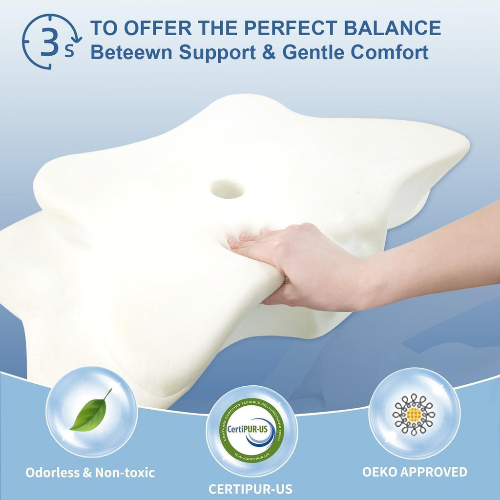 Qiubabyo Cervical Pillow for Neck Support, Adjustable Ergonomic Pillow Cozy Sleeping, Odorless Orthopedic Memory Foam Pillows, Contour Bed…