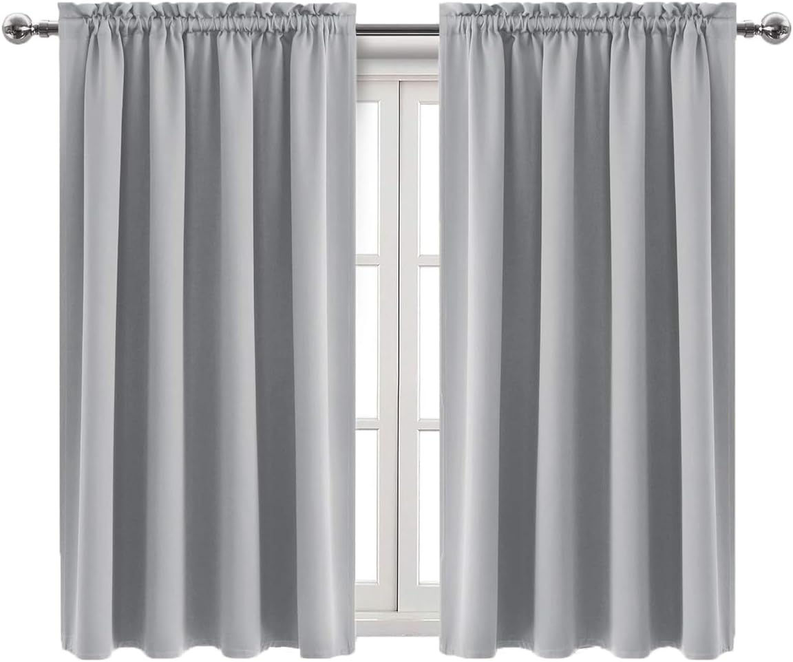 Dwcn Blackout Curtains Room Darkening Thermal Insulated Bedroom Curtains Window Curtain Panels, 38 x 54 inches Long, Set of 2 Silver Grey R…