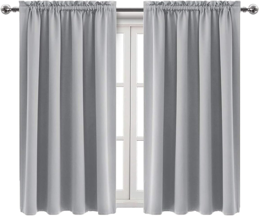 Dwcn Blackout Curtains Room Darkening Thermal Insulated Bedroom Curtains Window Curtain Panels, 38 x 45 inches Long, Set of 2 Silver Grey R…
