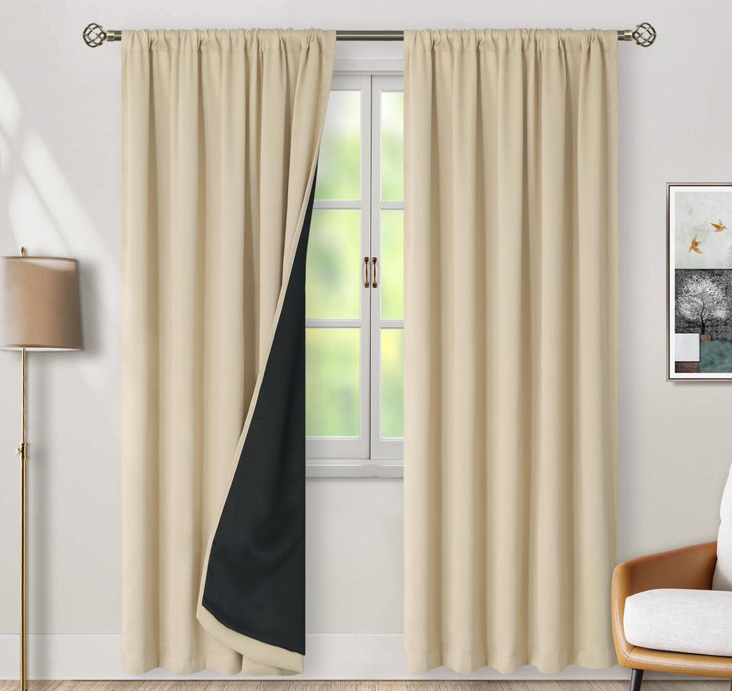 BGment Natural Blackout Curtains 95 Inches Long with Thermal Insulation Liner, 100% Blackout Double Layer Room Darkening Rod Pocket and…