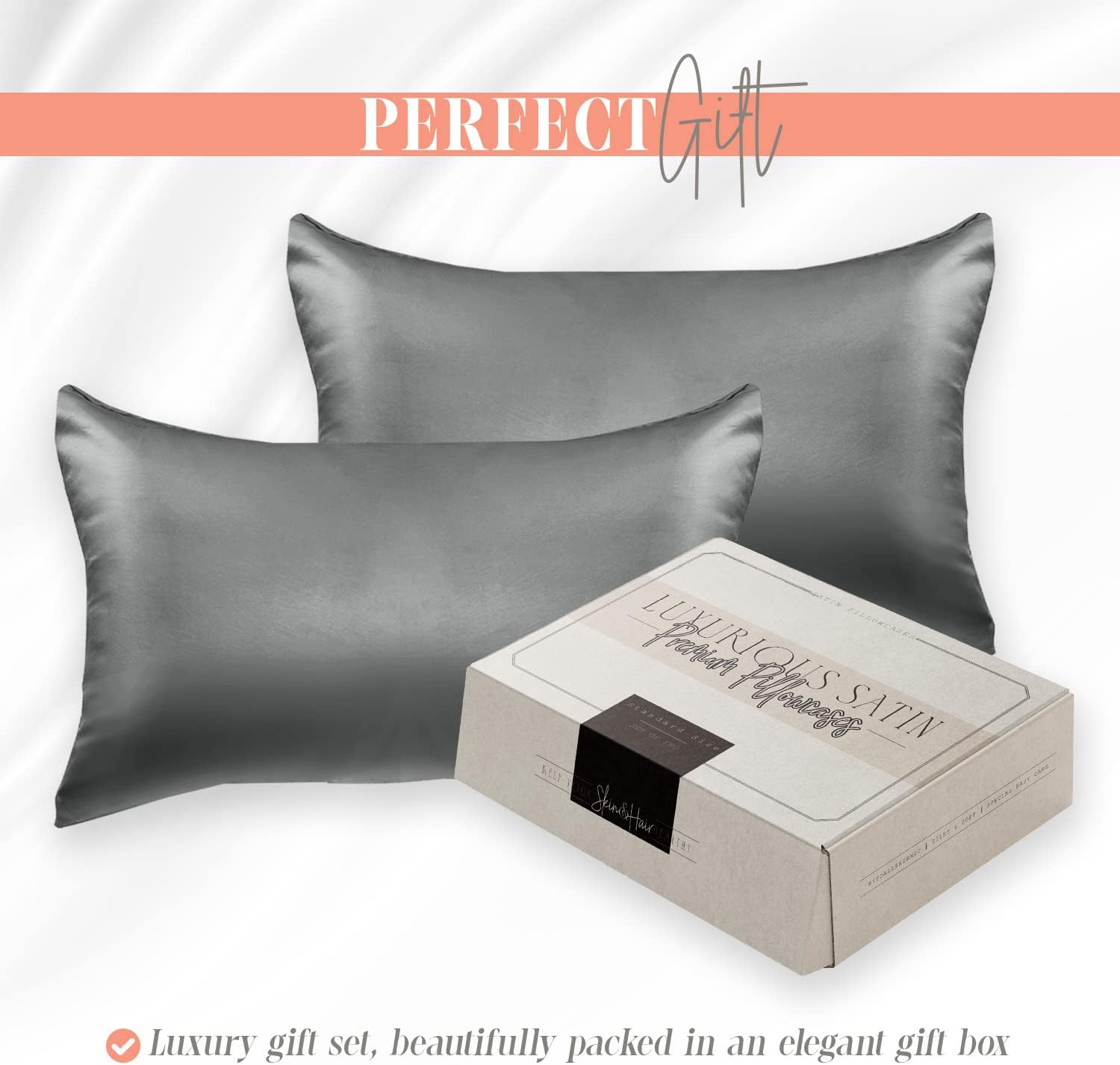 Elegantcomfort Elegant Comfort Silky and Luxurious 2-Piece Satin Pillowcase Set for Healthier Skin and Hair, Hidden Zipper Closure and Beau…