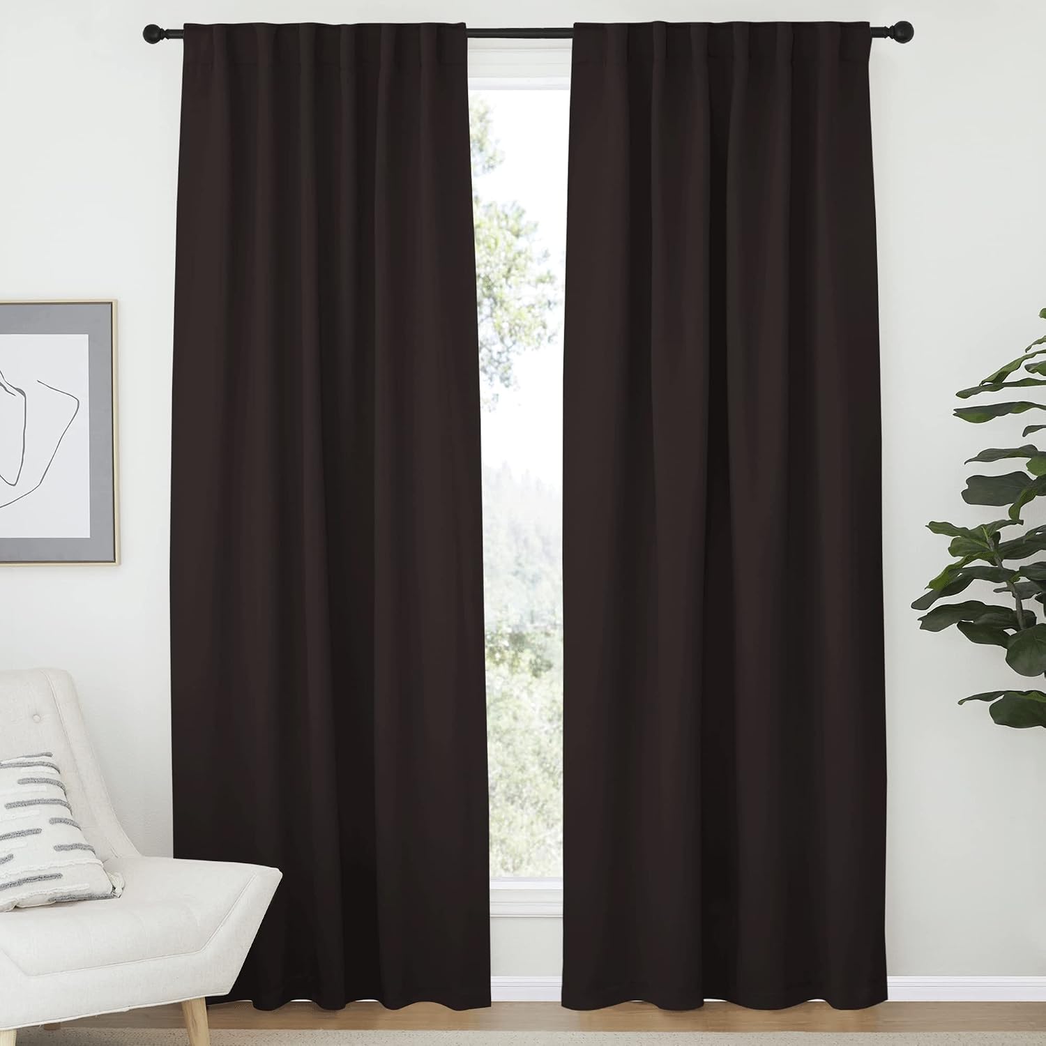Nicetown Insulated Curtains Room Darkening Drapery Panels - (Toffee Brown Color) 52 inchesx72 inches, Set of 2 Pieces, Noise Reducing Room…