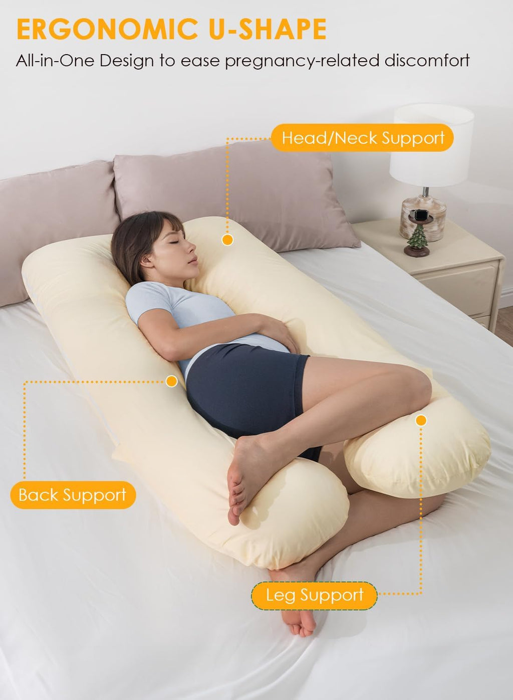 Queenrose QUEEN ROSE Pregnancy Pillows, Soft Cotton U Shaped Body Pillow for Sleeping, Maternity Pillow for Pregnant Women, Sunlight Yellow…