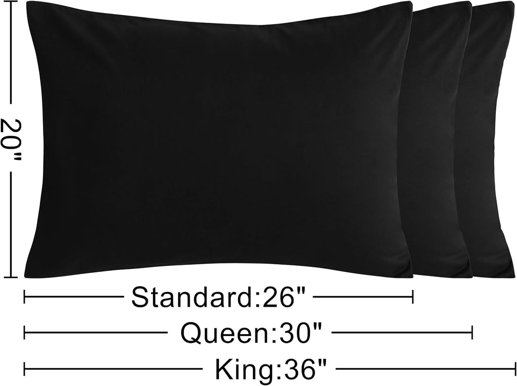 Ntbay Queen Cotton Pillowcases - Envelope Closure 20x30 Pillowcases Set of 2, Breathable and Soft Bed Pillow Cases, Black Cotton Black