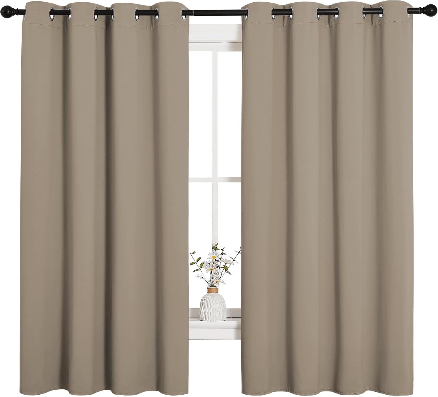 NICETOWN Bedroom Curtain Panels Blackout Draperies, Thermal Insulated Solid Grommet Blackout Curtains/Drapes (Taupe, 1 Pair, 55 by 68-inch)