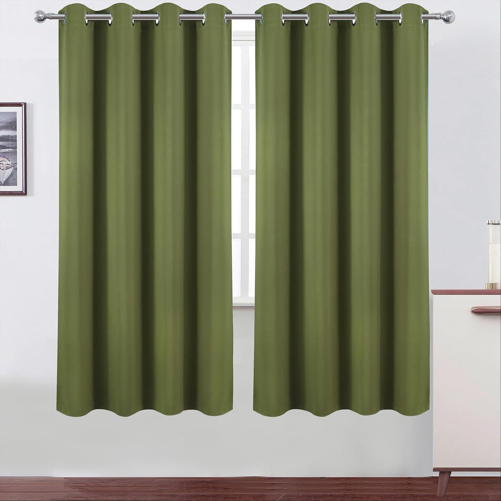 Lemomo Blackout Curtains 66 x 72 Inch Long Olive Green Curtains Set of 2 Panels Room Darkening Curtains for Bedroom and Living Room 72 Inch…