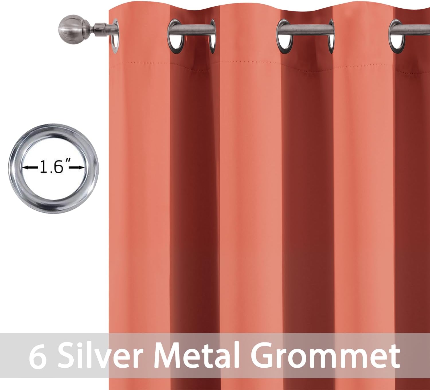 Yakamok Thermal Curtains Blackout Curtain Panels, Room Darkening Solid Grommet Top Window Drapes for Dedroom, 42x72 inch, Coral Orange, 2…