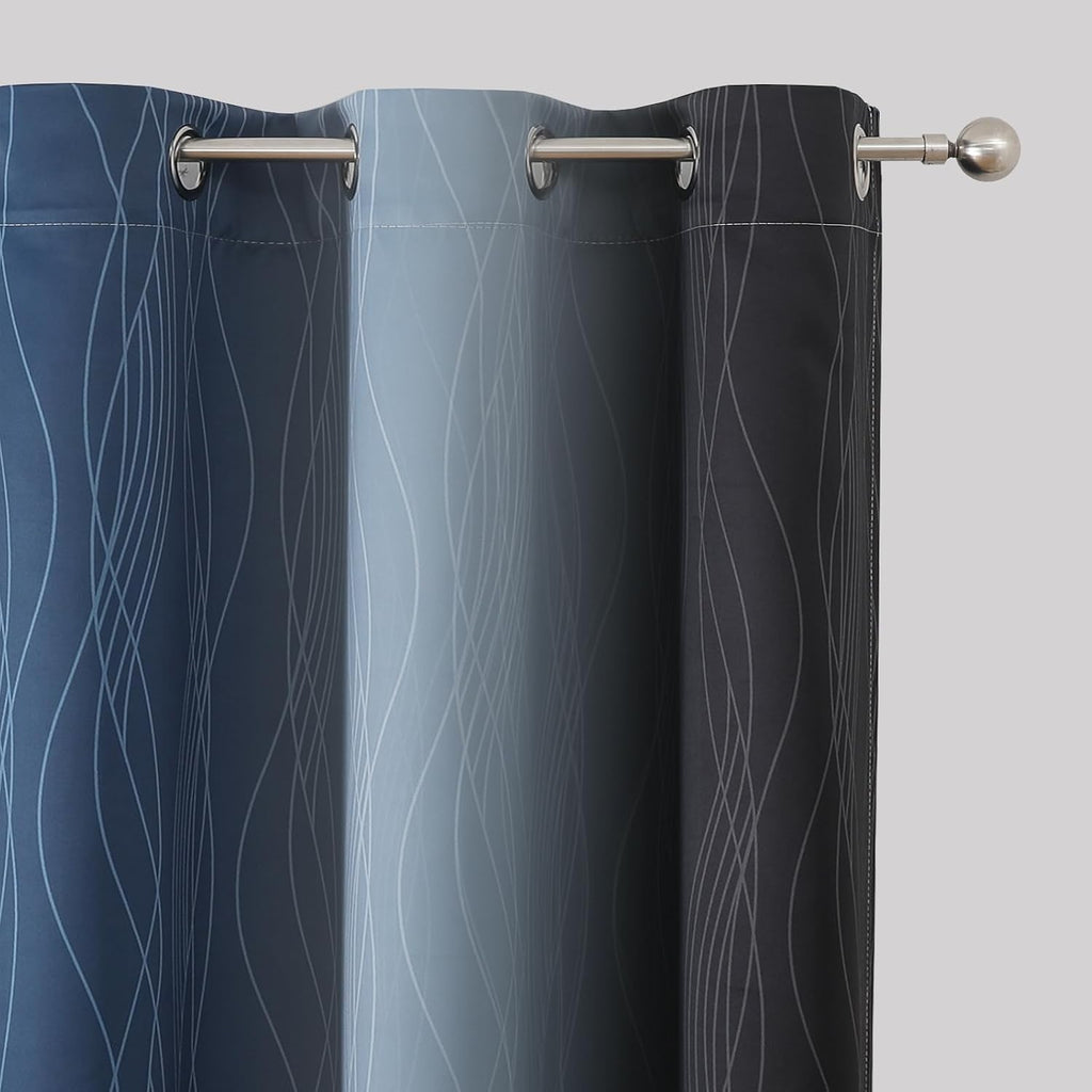 Estelartextiler Estelar Textiler Navy Blue and Black Ombre Blackout Curtains 72 Inches Long, Full Room Darkening Grommet Curtains for Bedro…