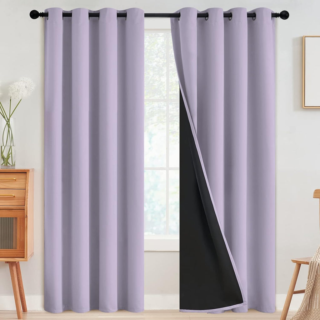 SimpleHome 100% Blackout Curtains for Bedroom, Thermal Insulated Grommet Window Drapes Room Darkening Lilac Curtains for Living Room with Bl…