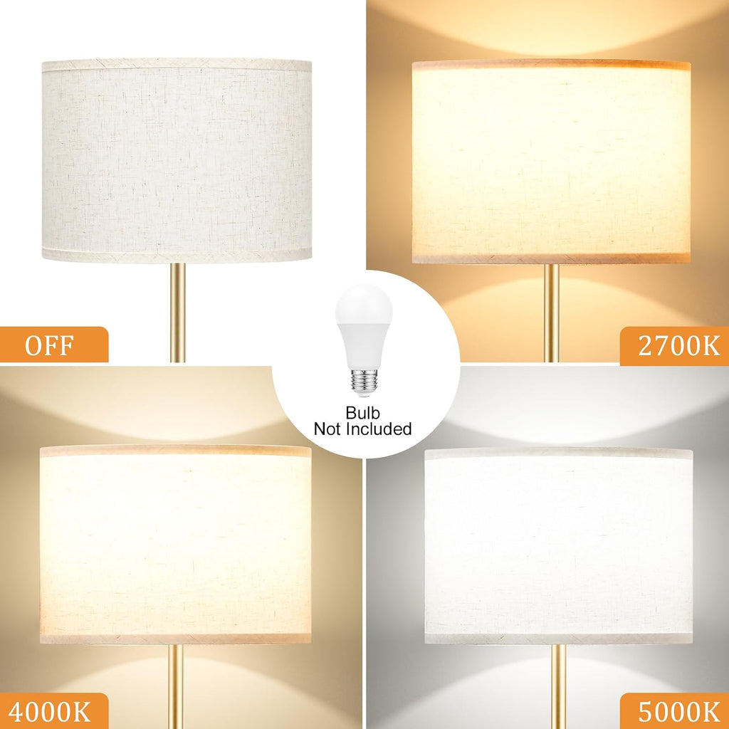Ambimall 60'' Modern Floor Lamp with Shade, Tall Lamps for Living Room, Bedroom, Office, Dining Room, Beige Shade with Gold Pole(Without Bu…