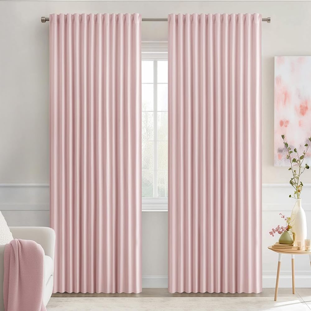 Miulee Baby Pink Back Tab Blackout Curtains 84 Inch Length 2 Panels Set for Living Room Bedroom Privacy, Rod Pocket/Pinch Pleated Thermal I…