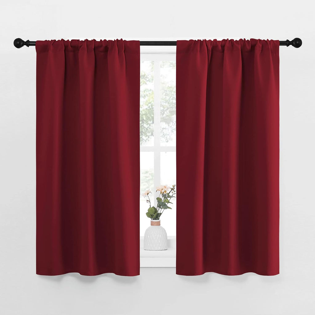 NICETOWN Christmas Burgundy Curtains Blackout Drape Panels - Lights Block Out Window Treatment Short Curtain Sets for Loft and Basement…