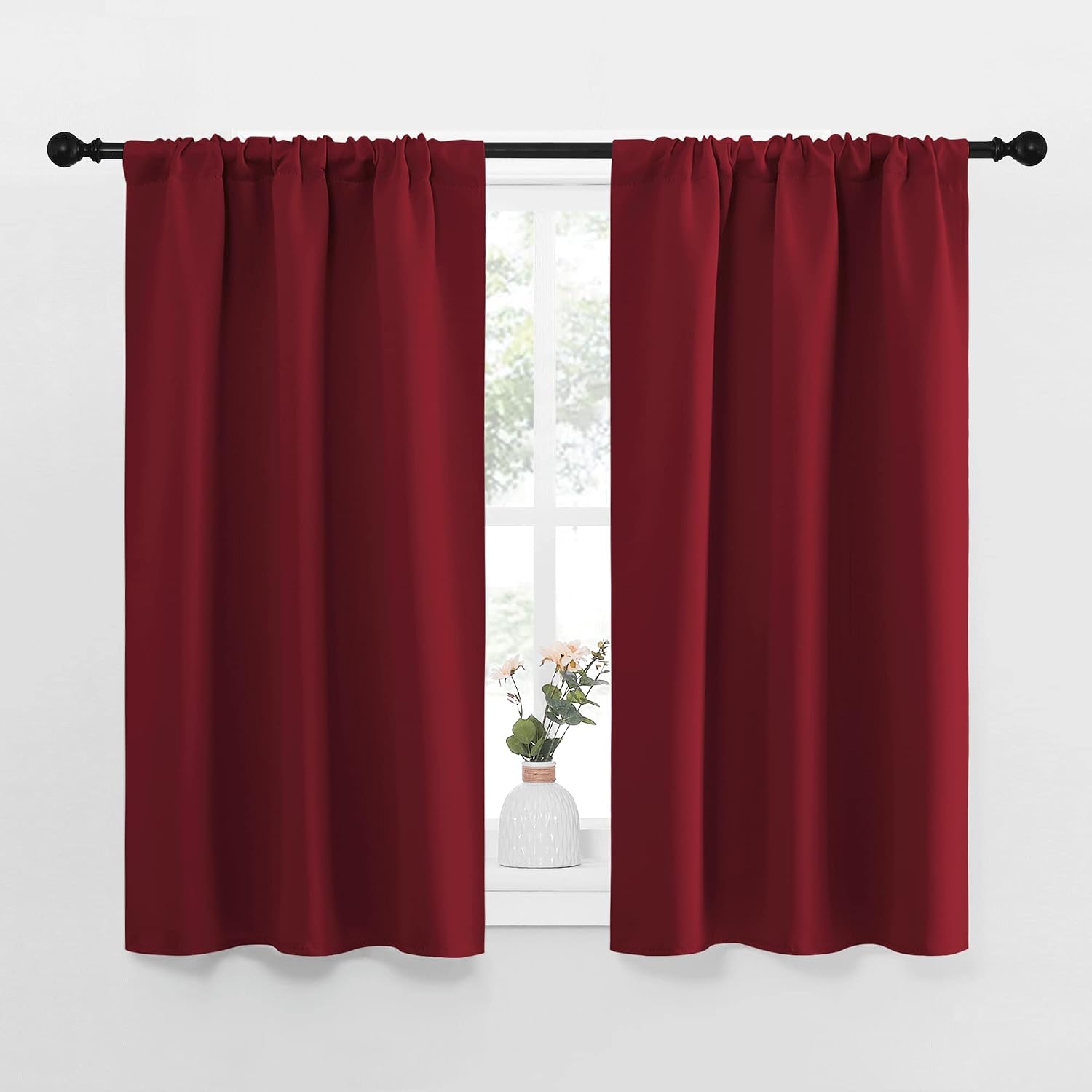 NICETOWN Christmas Burgundy Curtains Blackout Drape Panels - Lights Block Out Window Treatment Short Curtain Sets for Loft and Basement…