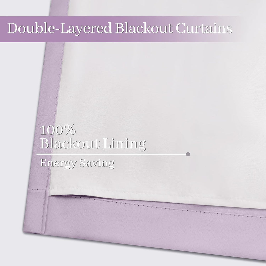Yakamok Lilac 100% Blackout Curtains 84 Inches Long with 2 Thick Layers-Light Purple Room Darkening Thermal Insulated Window Curtain Set of…