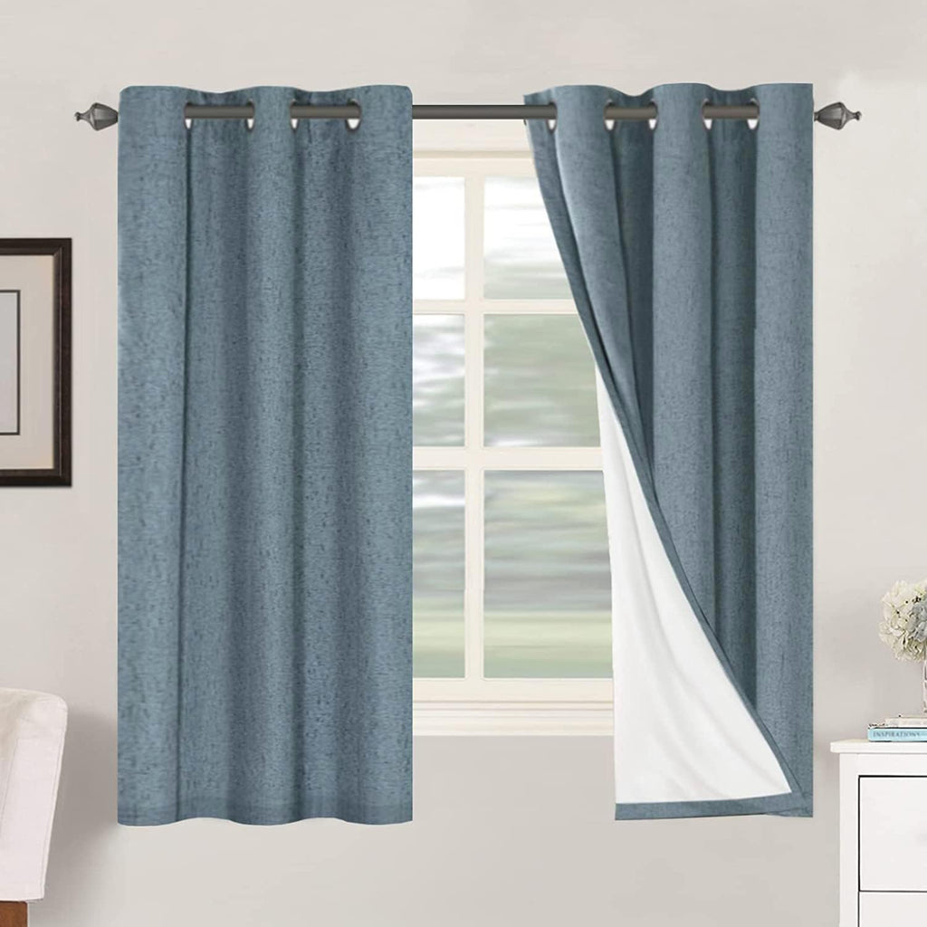 H.VERSAILTEX Primitive Linen Curtains 100% Blackout Curtain Drapes Burlap Curtains with White Thermal Insulated Liner, Grommet Top Drapes…