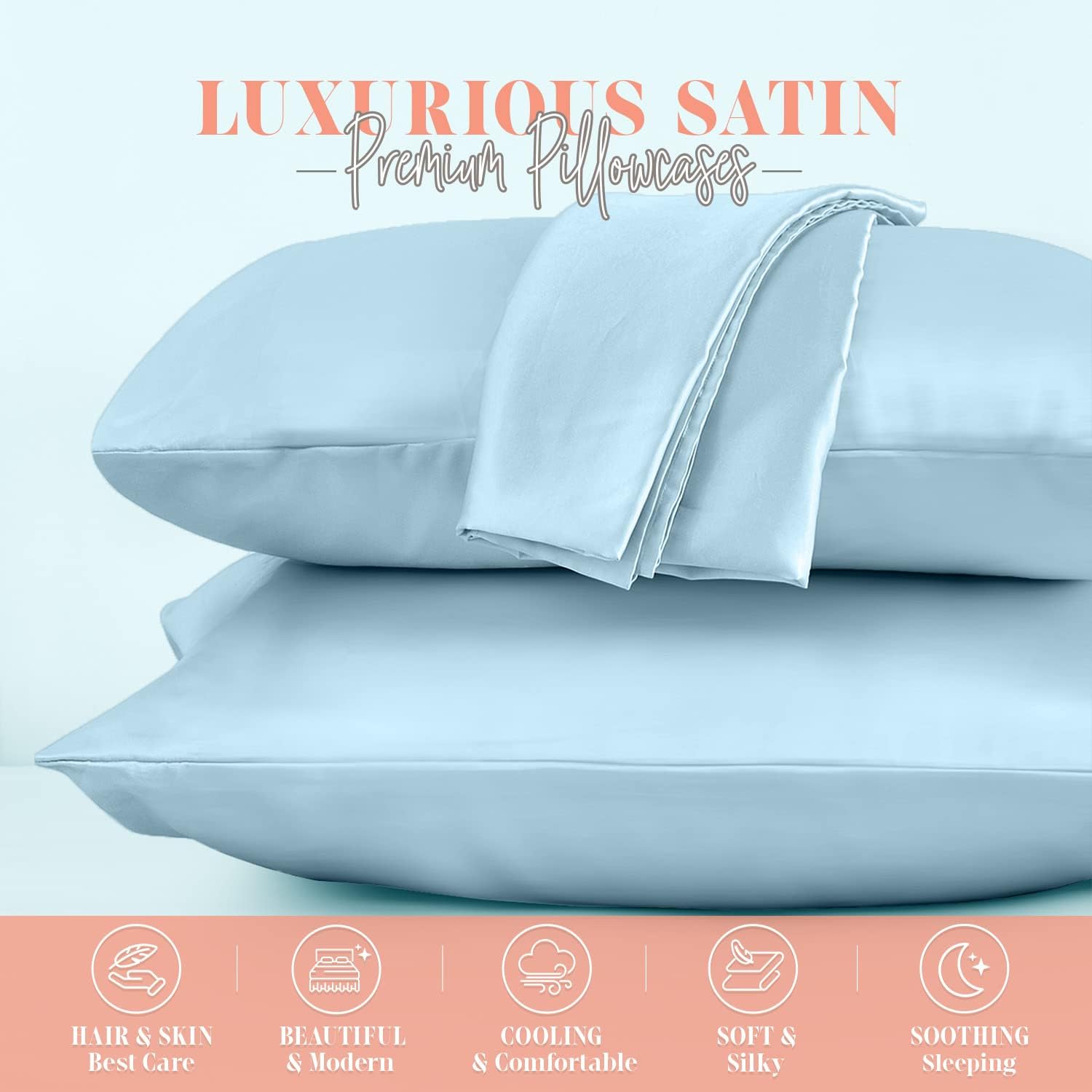 Elegantcomfort Elegant Comfort Silky and Luxurious 2-Piece Satin Pillowcase Set for Healthier Skin and Hair, Hidden Zipper Closure and Beau…