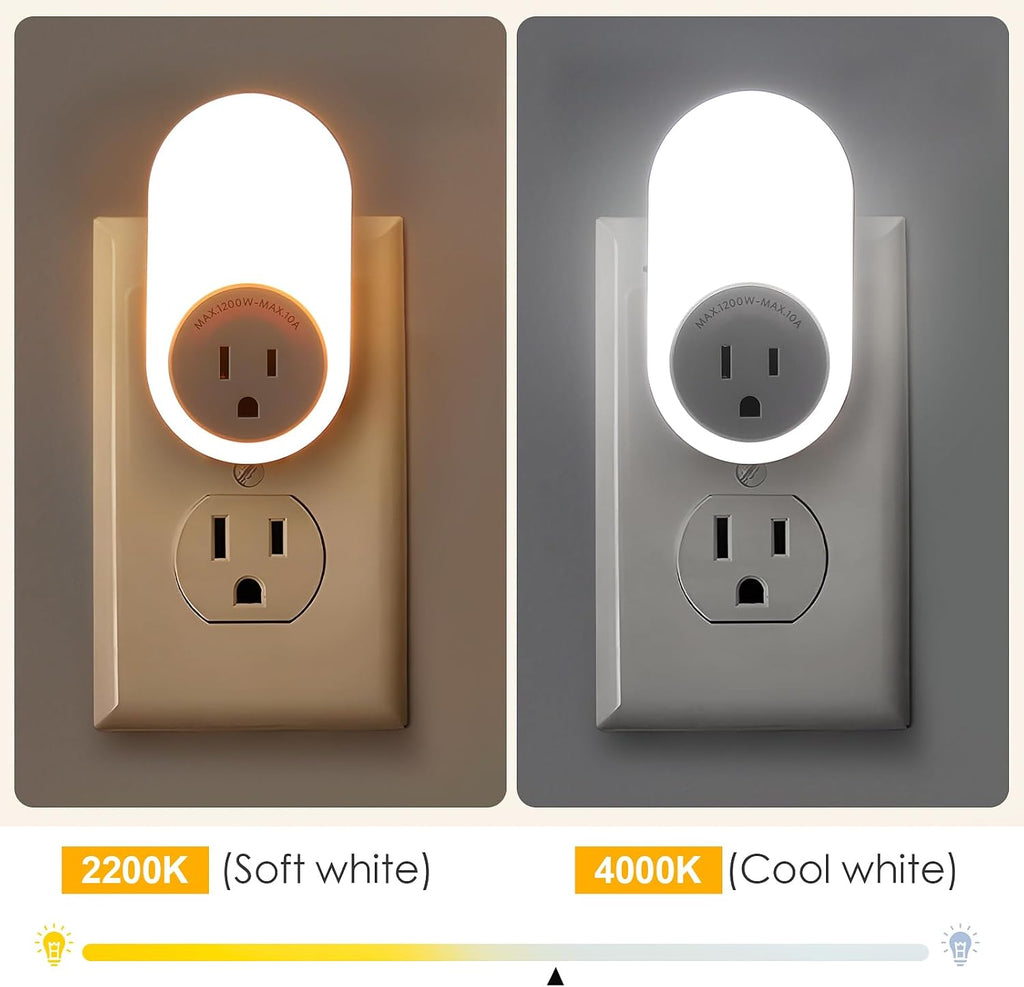 Dawnrise Night Lights Plug Into Wall, Dusk to Dawn Sensor Night Light with Power Outlet, CCT 2200K/4000K,5/20LM Adjustable Brightness for…