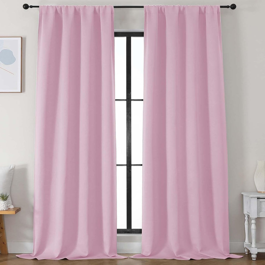 Simplebrand Ava Pink Blackout Curtains for Bedroom 96 Inches Long 2 Panels, Solid Thermal Insulated, Energy Saving Nursery Window Treatment…