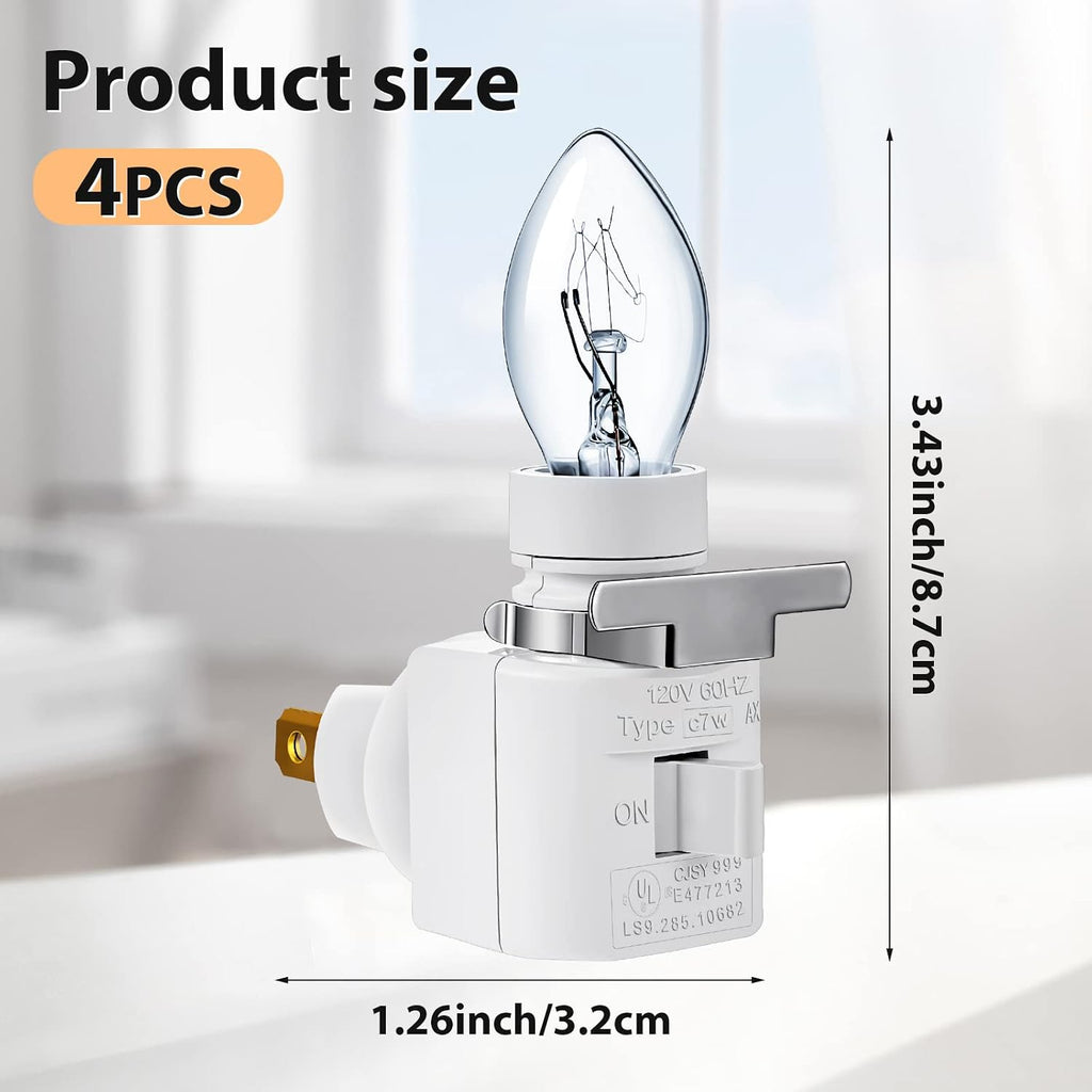 4 Sets Plug in Night Light 120V Night Lights Plug into Wall Includes 7W E12 Bulb and Metal Clips Nightlight Plugin, White