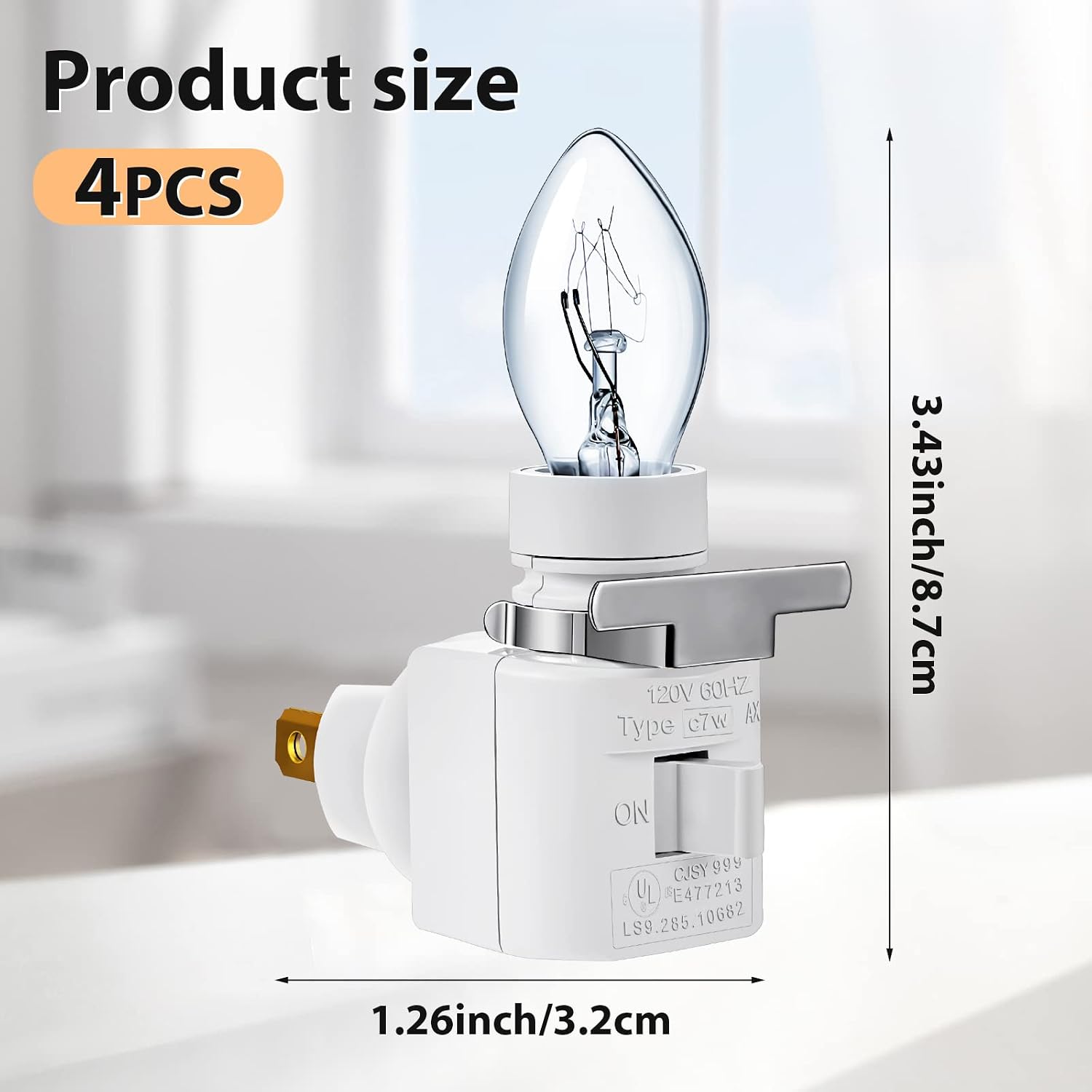 4 Sets Plug in Night Light 120V Night Lights Plug into Wall Includes 7W E12 Bulb and Metal Clips Nightlight Plugin, White