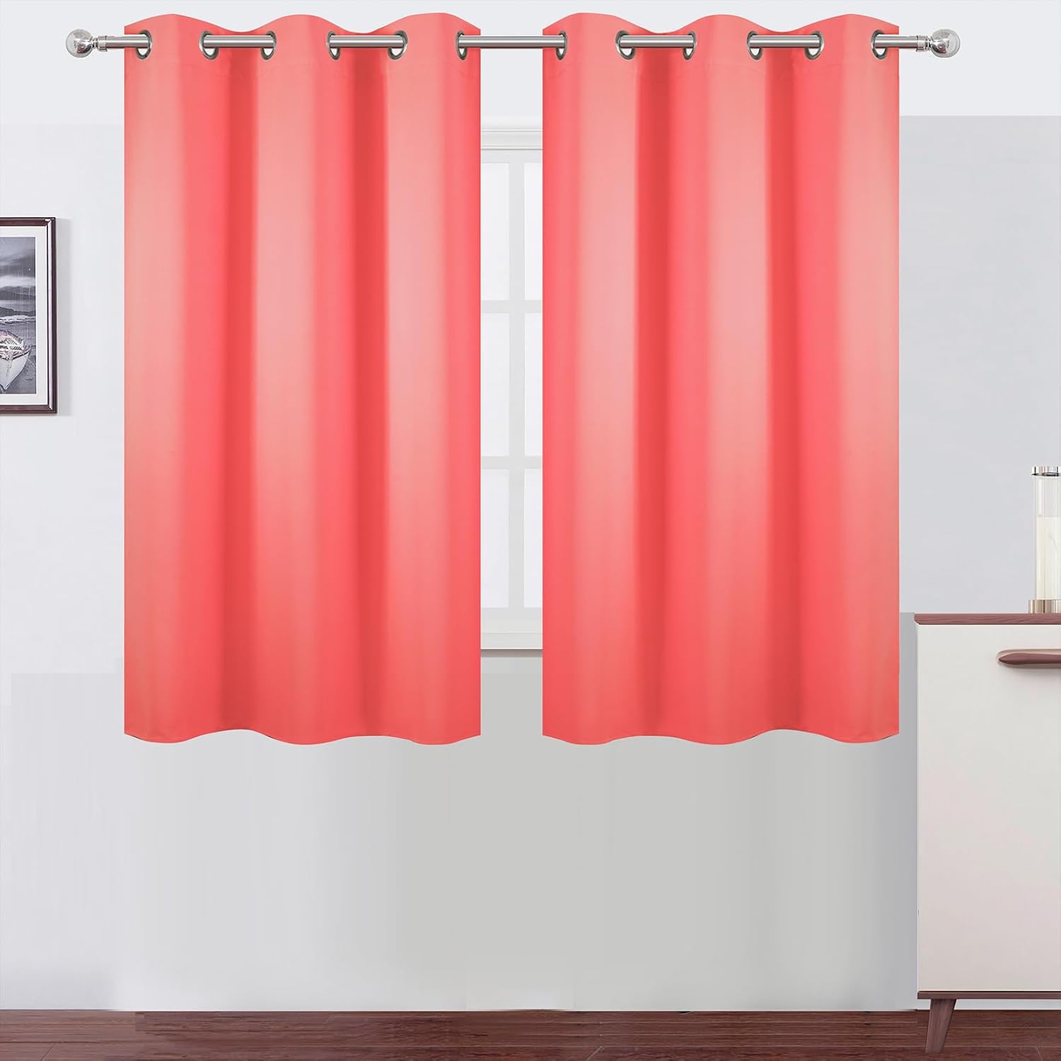 Lemomo Coral Blackout Curtains 42 x 54 Inch Length Set of 2 Panels Grommet Bedroom Curtains for Living Room 54 Inch silver