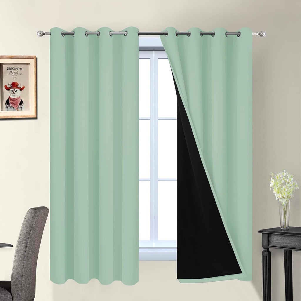 Yakamok Sage 100% Blackout Curtains, Total Blackout Lined Curtain Panels for Bedroom, 2 Thick Layers Grommet Top Thermal Insulated Blackout…