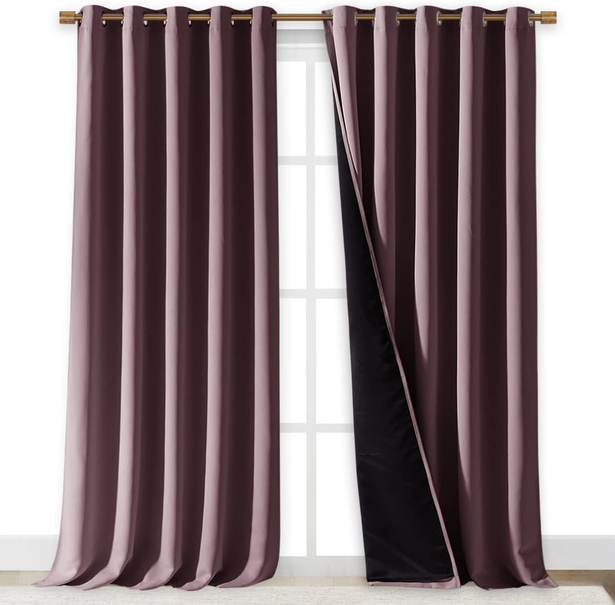 Nicetown Dry Rose 100% Blackout Curtains for Windows, Super Heavy-Duty Black Lined Total Darkness Drapes for Bedroom, Privacy Assured Windo…