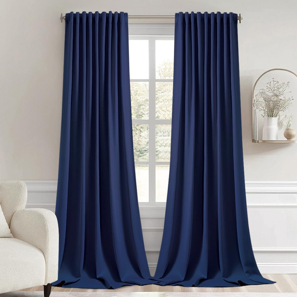 Miulee Navy Blue Back Tab Blackout Curtains 120 Inch Long 2 Panels Set for Bedroom, Rod Pocket/Pinch Pleated Extra Long Thermal Insulated L…