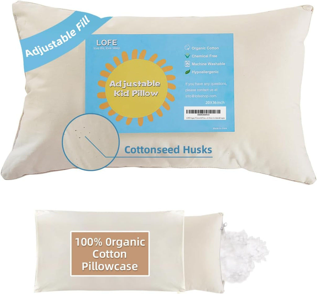 Organic Pillow with Pillowcase - 20x36 King Size Pillow with 100% Organic Cotton Shell, Adjustable Loft Organic King Plilow, Machine…