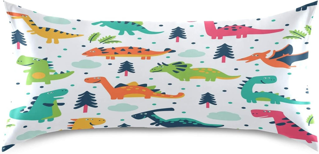Blueangle Funny Cartoon Dinosaur Satin Pillowcase for Hair and Skin Silk Pillowcase, Queen Size(20x30 inches) - Satin Pillow Covers with…