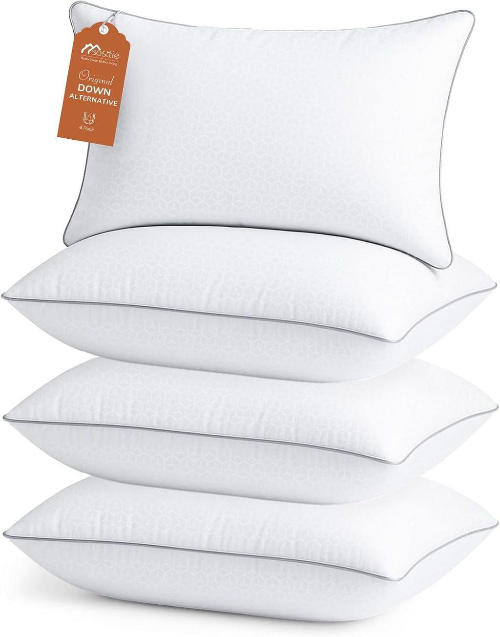 Sasttie Firm King Size Pillows Set of 4, Bed Pillows for Side, Back, and Stomach Sleepers - Oeko-Tex Certified Supportive Down Alternative…