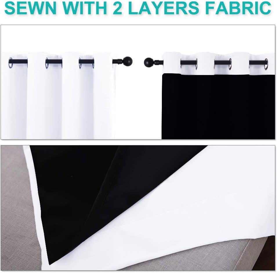 Nicetown White 100% Blackout Curtains for Windows, Pack of 2, 52 inches W x 120 inches L, Super Heavy-Duty Black Lined Total Darkness Drape…