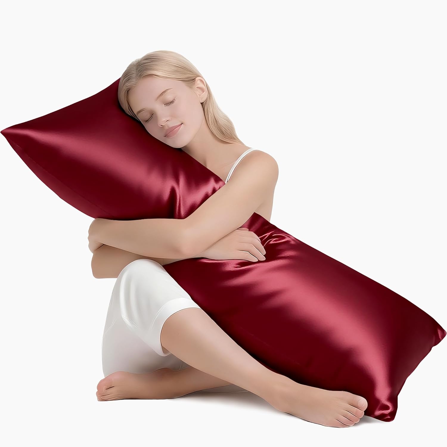 MR&HM Satin Body Pillow Cover, Soft and Breathable Body Pillow Case with Envelope Closure, Cooling and Silky Long Pillowcase for Hair and…