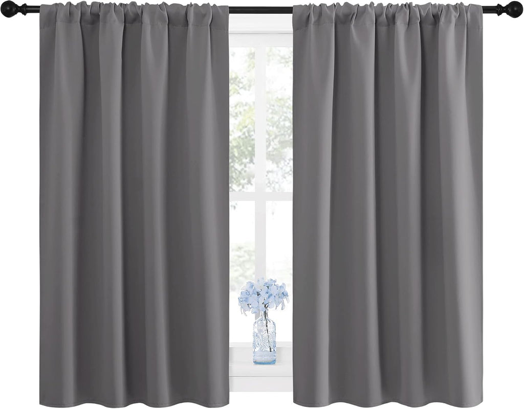 NICETOWN Grey Window Curtains for Bedroom - Home Decoration Thermal Insulated Rod Pocket Blackout Blinds & Drapes for Small Windows…